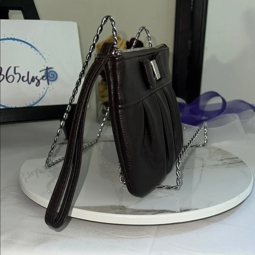 Apt. 9 Brown Leather Clutch with Bow Detail and Wristlet Strap